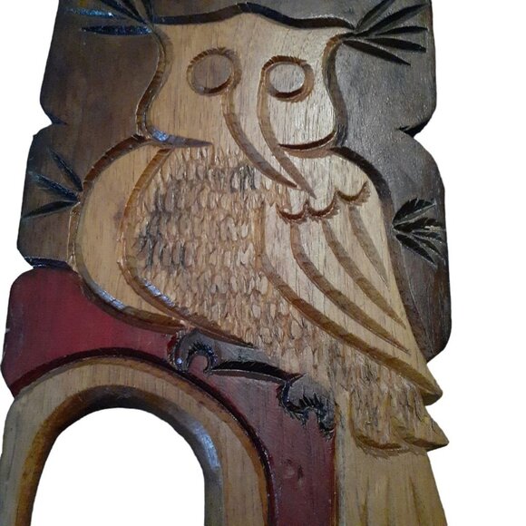 Jamaican Wood Carved Caribbean Tiki Style Wall Plaque Owl Wall Decor 26.5" x 6.5 - Picture 5 of 7
